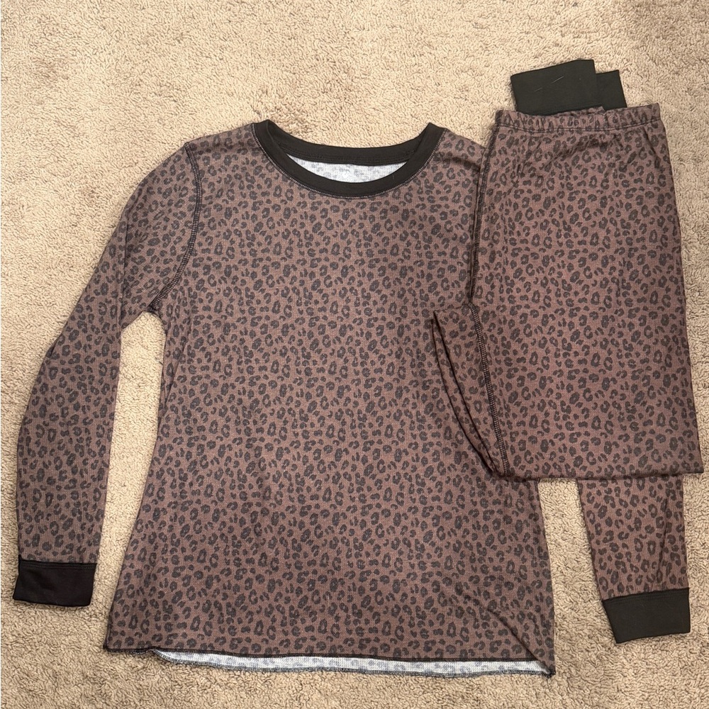 Fruit of the Loom Brown Leopard Print Pajama Set with Black Trim